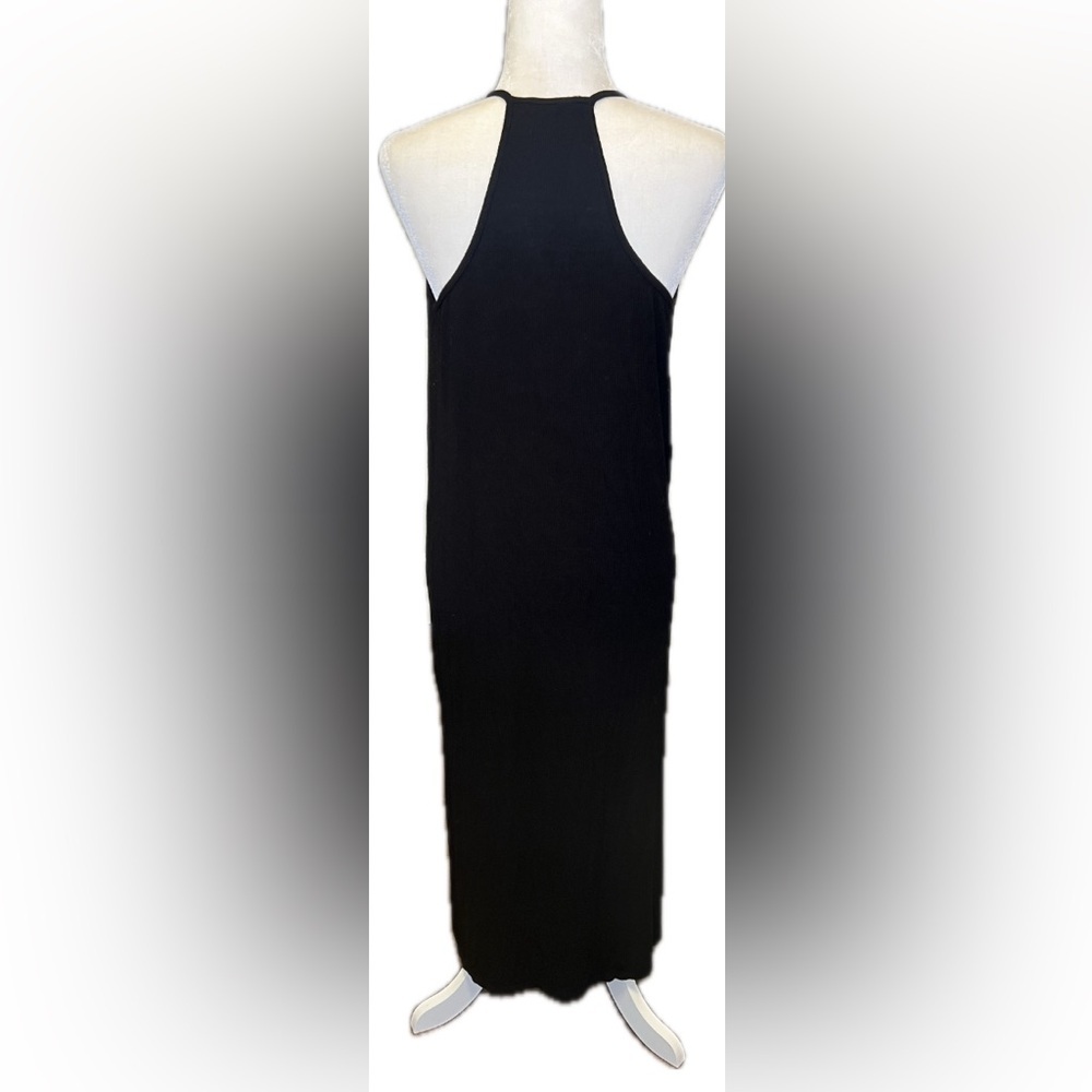 Molly Green Black Halter Strappy Midi Tank Dress with Side Slits Ribbed Medium - Picture 3 of 9
